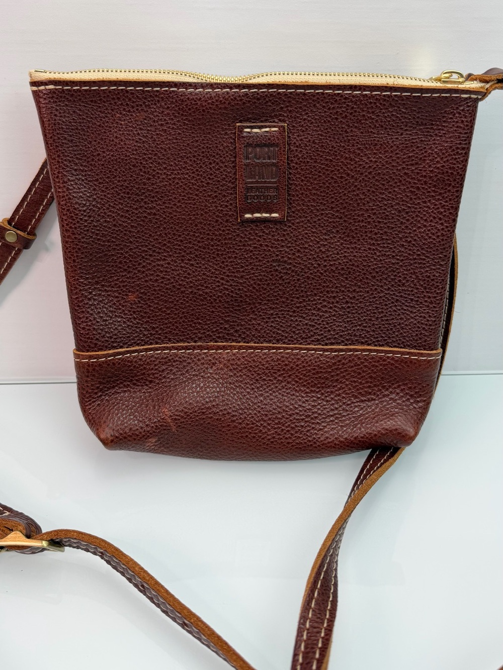 Portland Leather Goods Brown Pebbled Leather Bag Crossbody